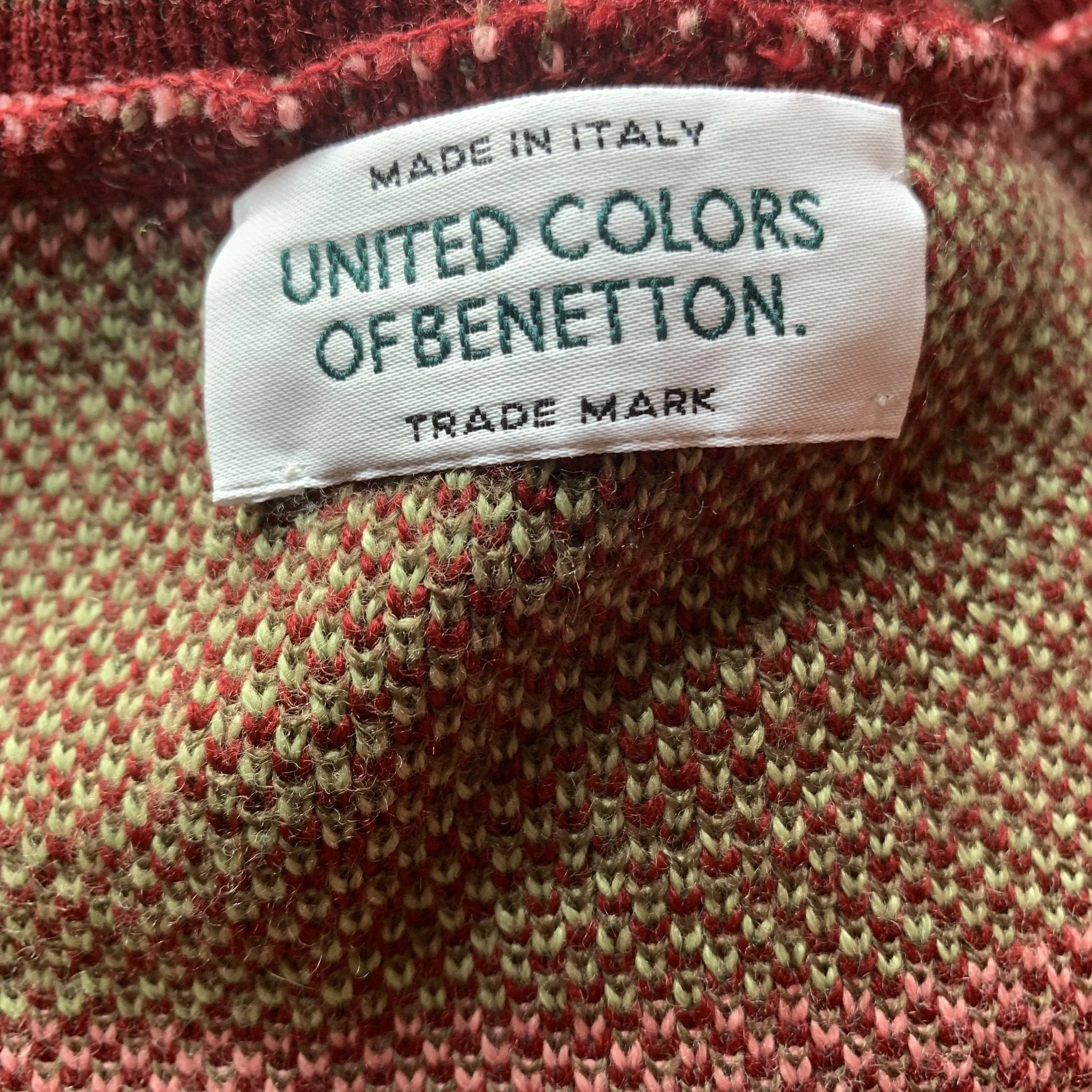 1980s Red Wool Sweater with Pink Floral Design by United Colors of Benetton. Sustainable Fall Fashion.