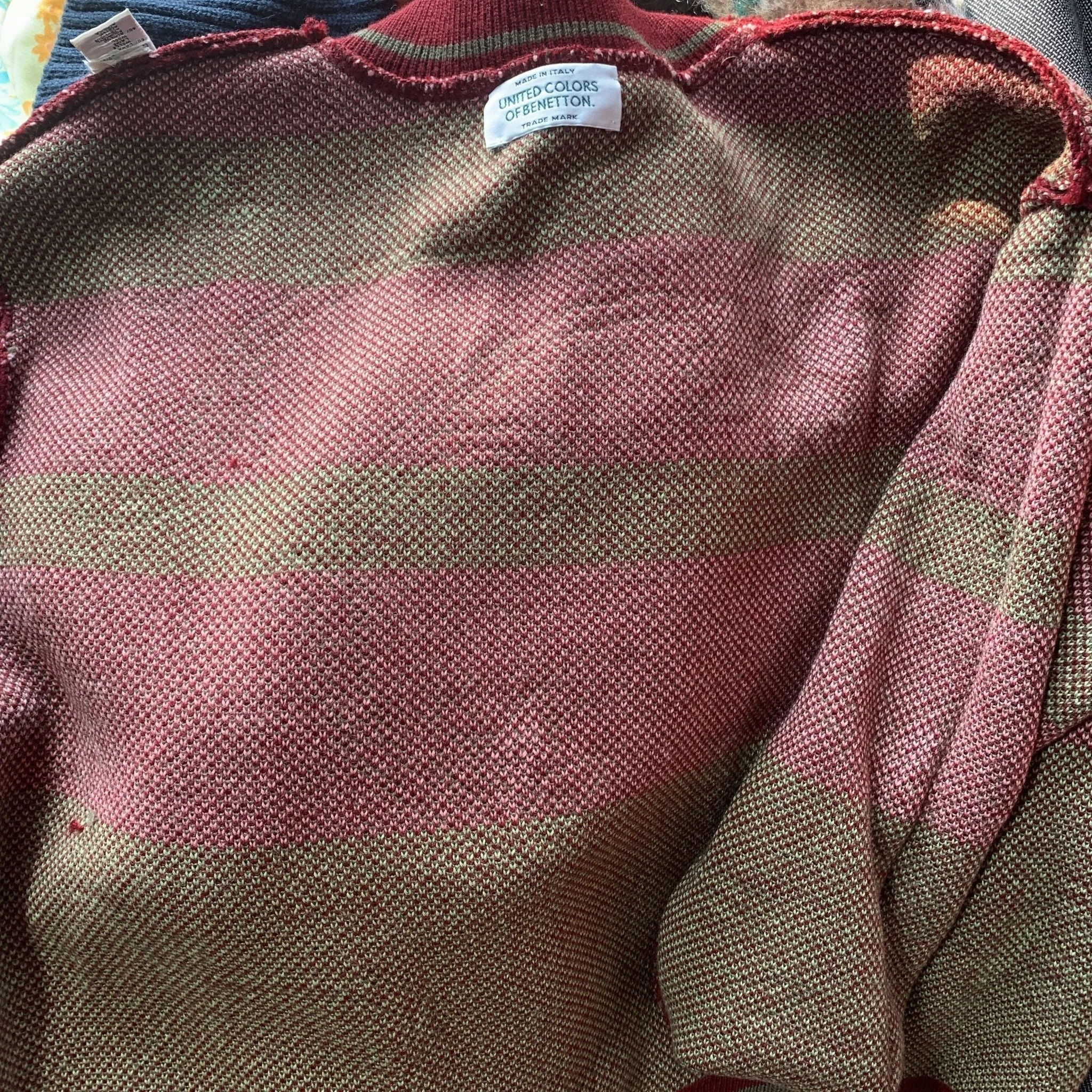 1980s Red Wool Sweater with Pink Floral Design by United Colors of Benetton. Sustainable Fall Fashion.