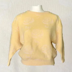 1980s Yellow Batwing Sweater by United Colors of Benetton. Bohemian Floral Design. Sustainable Fashion.