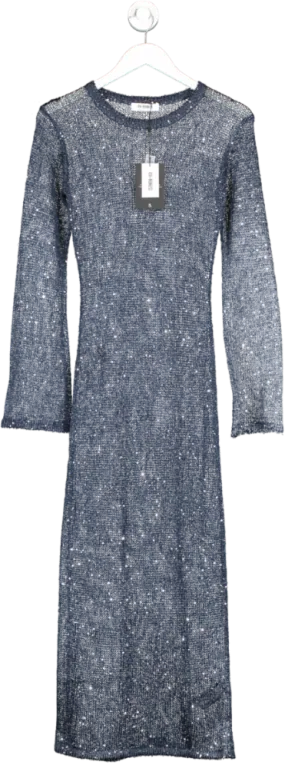 4th & Reckless Blue Navy Sequin Knitted Midaxi Dress - Sisca UK 8