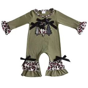 Baby Applique Romper - Christmas - Western Trees Leopard Girls