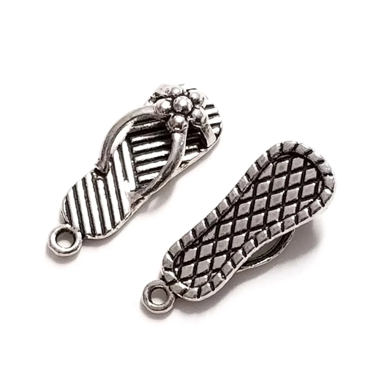 Beach Sandal Charms,, Antique Silver Pendants, 3 Dimensional, Lead Free, Nickel Free, 26x10x6mm, 2mm Loop, Lot Size 8, #2049