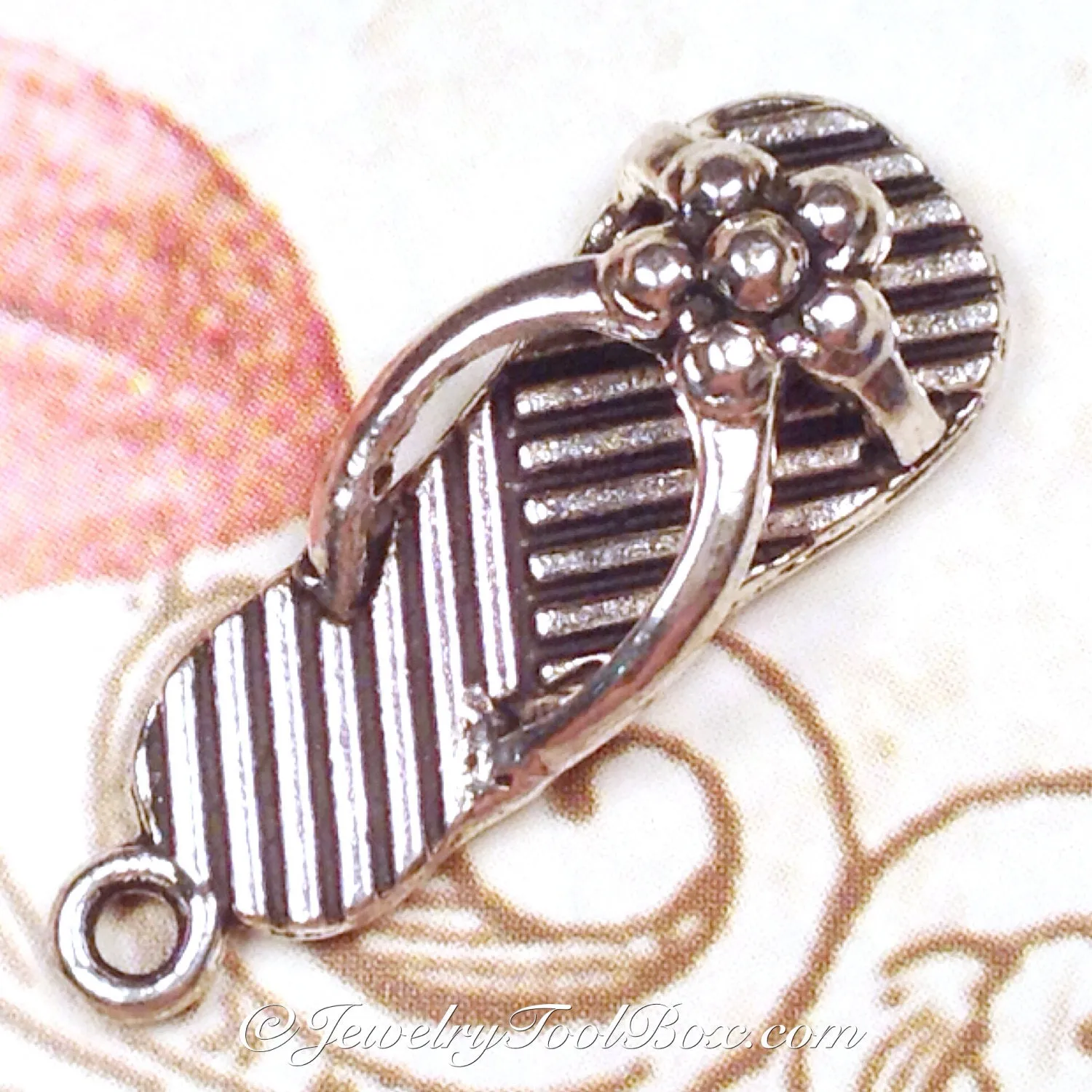 Beach Sandal Charms,, Antique Silver Pendants, 3 Dimensional, Lead Free, Nickel Free, 26x10x6mm, 2mm Loop, Lot Size 8, #2049