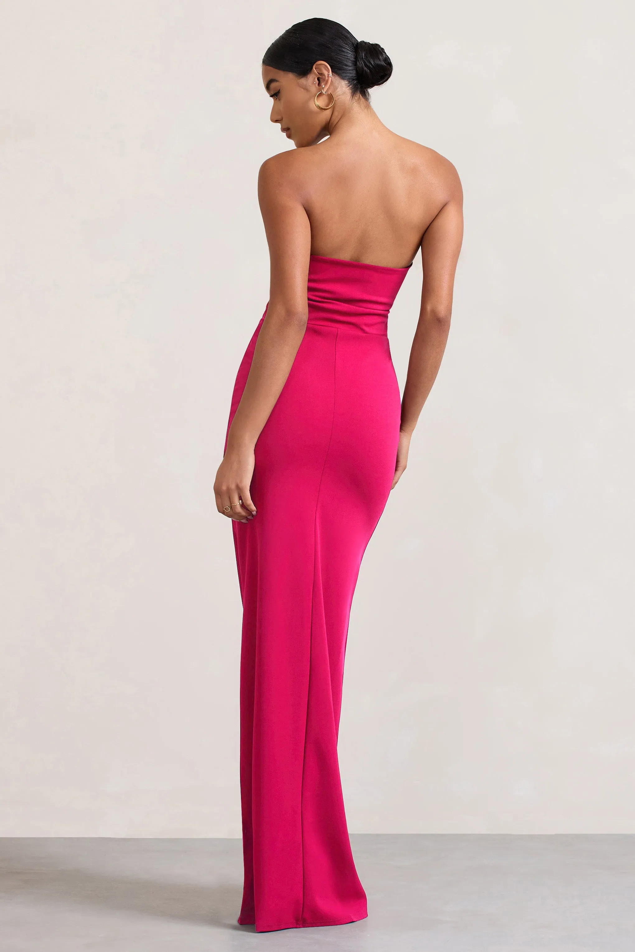 Belle of The Ball | Hot Pink Bandeau Maxi Dress With Split Hem