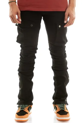 Black Stacked Snap Jeans Big Pocket Cargo Pants