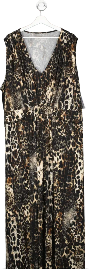 bonprix Brown Sleeveless Animal Print V Neck Maxi Dress UK XXXL