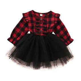 Buffalo Plaid Girls Western Christmas Party Dress Holdiay