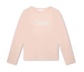 Chloé Girls Pink Logo Long Sleeve Top