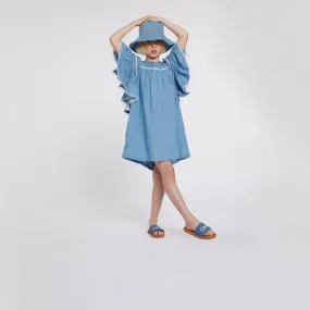 Chloé Ruffled Short Sleeve Denim Dress