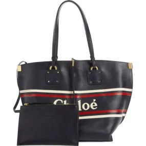 Chloé Vick Logo Embossed Full Blue Leather Tote