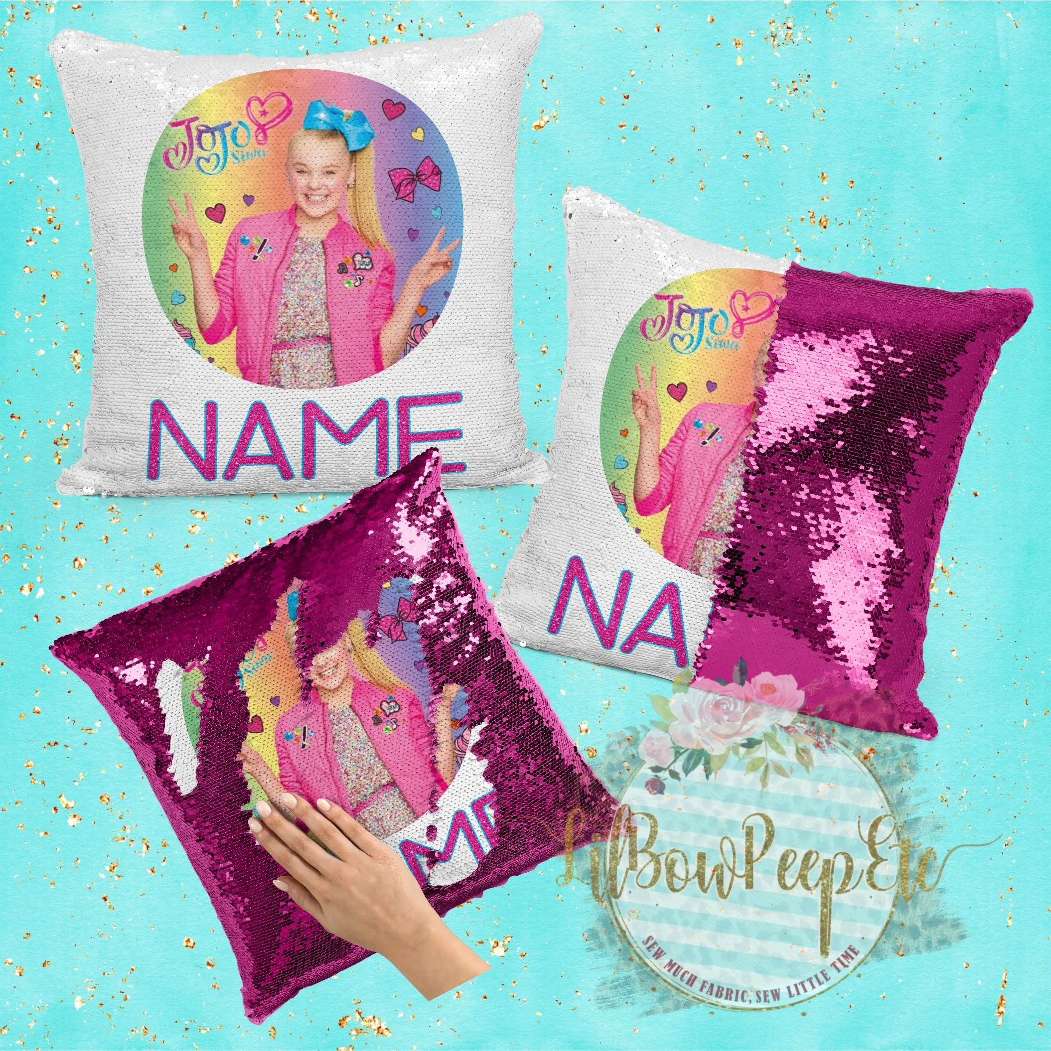 Custom JoJo Siwa Name Flip Sequin Pillow Cover