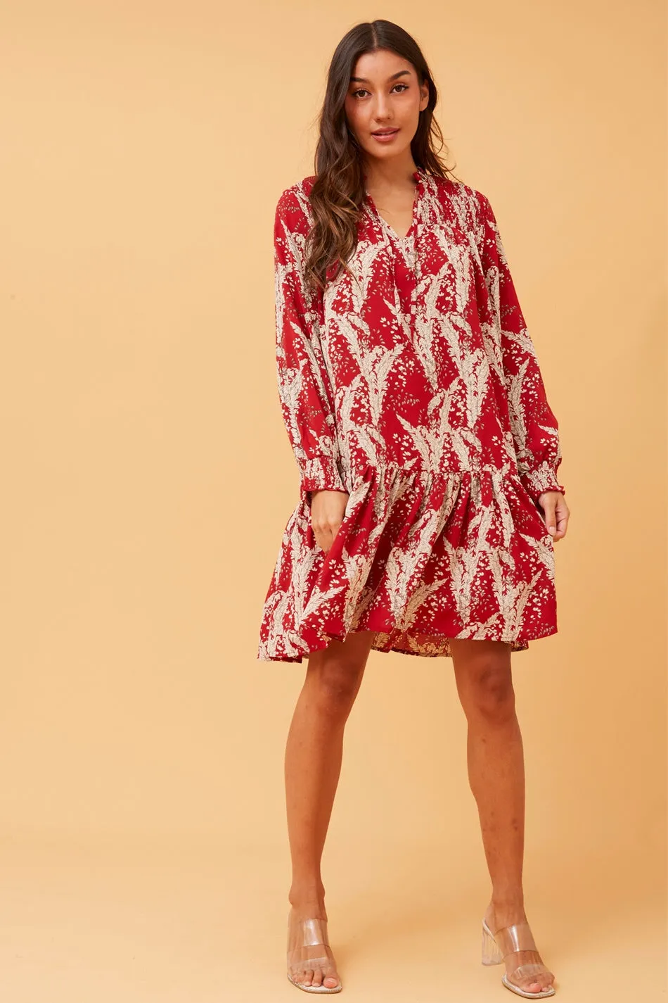 DELANEY LEAF PRINT SHORT DRESS