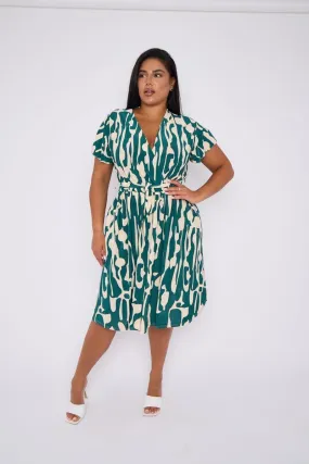 Demi Faux Wrap Dress in Wavy Green