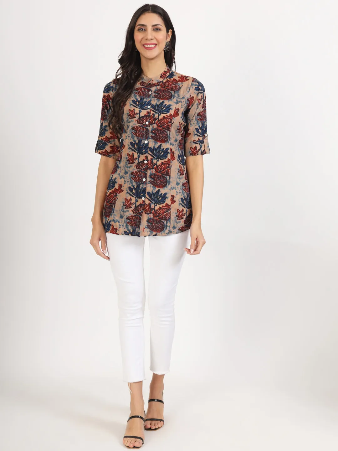 Divena Beige Multi Floral Printed Rayon Top