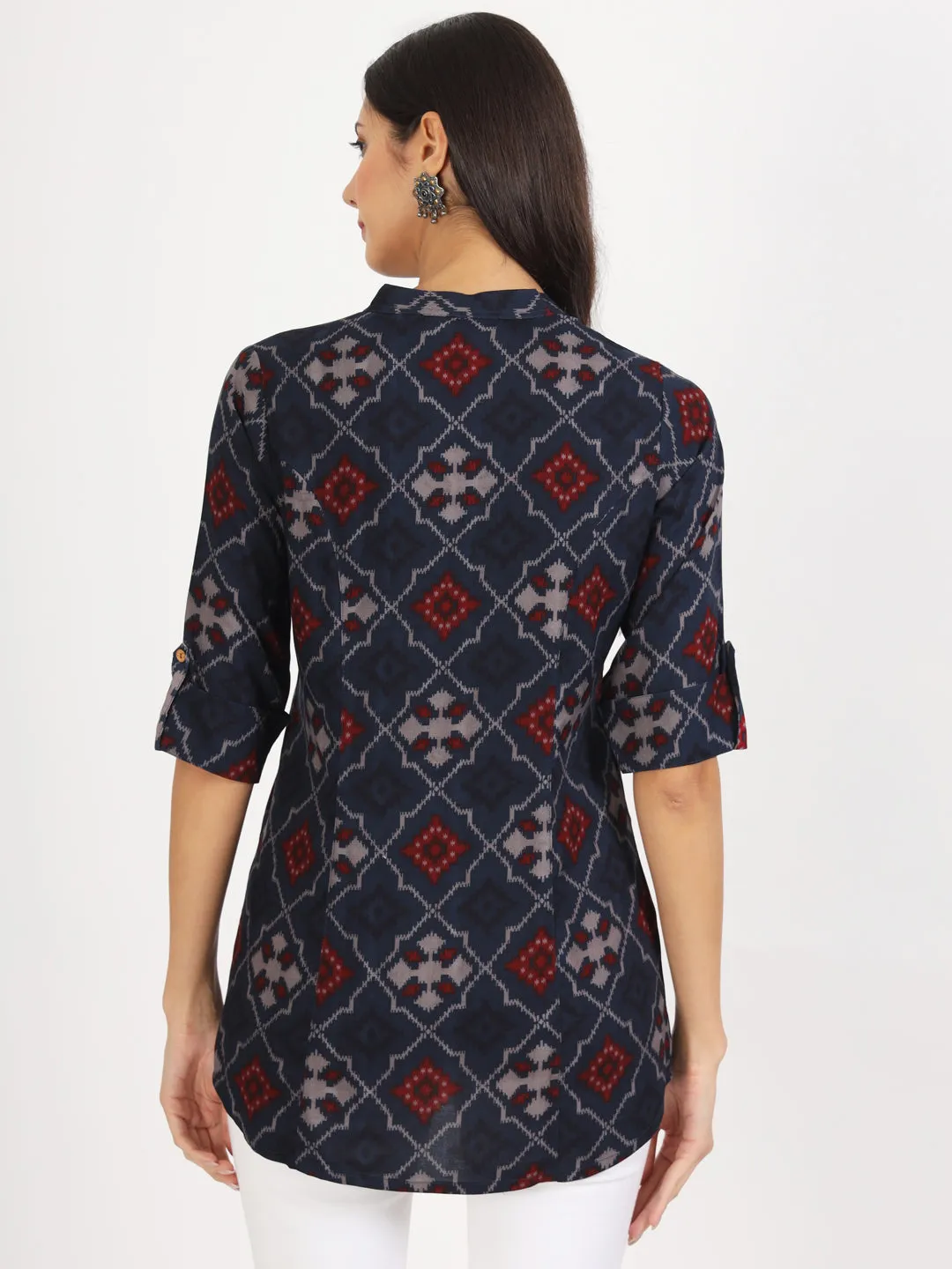 Divena Blue Geometric Printed Rayon Top