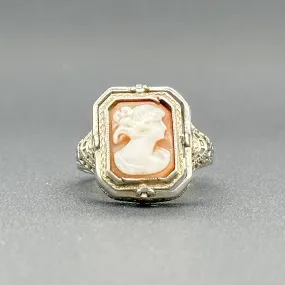 Estate Art Deco 14K W Gold Onyx & Cameo Flip Ring