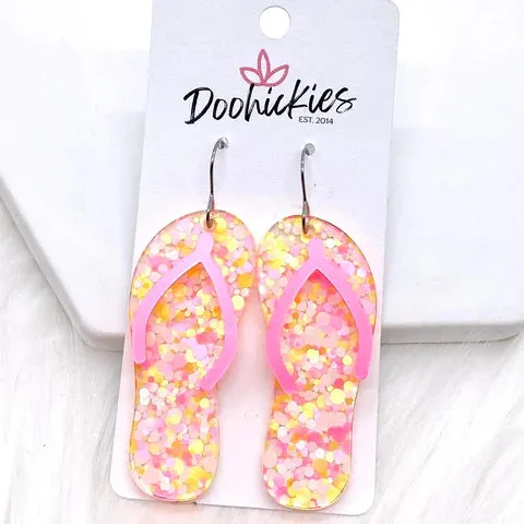 Flip Flop Acrylic Earrings - Pastel Pink Confetti