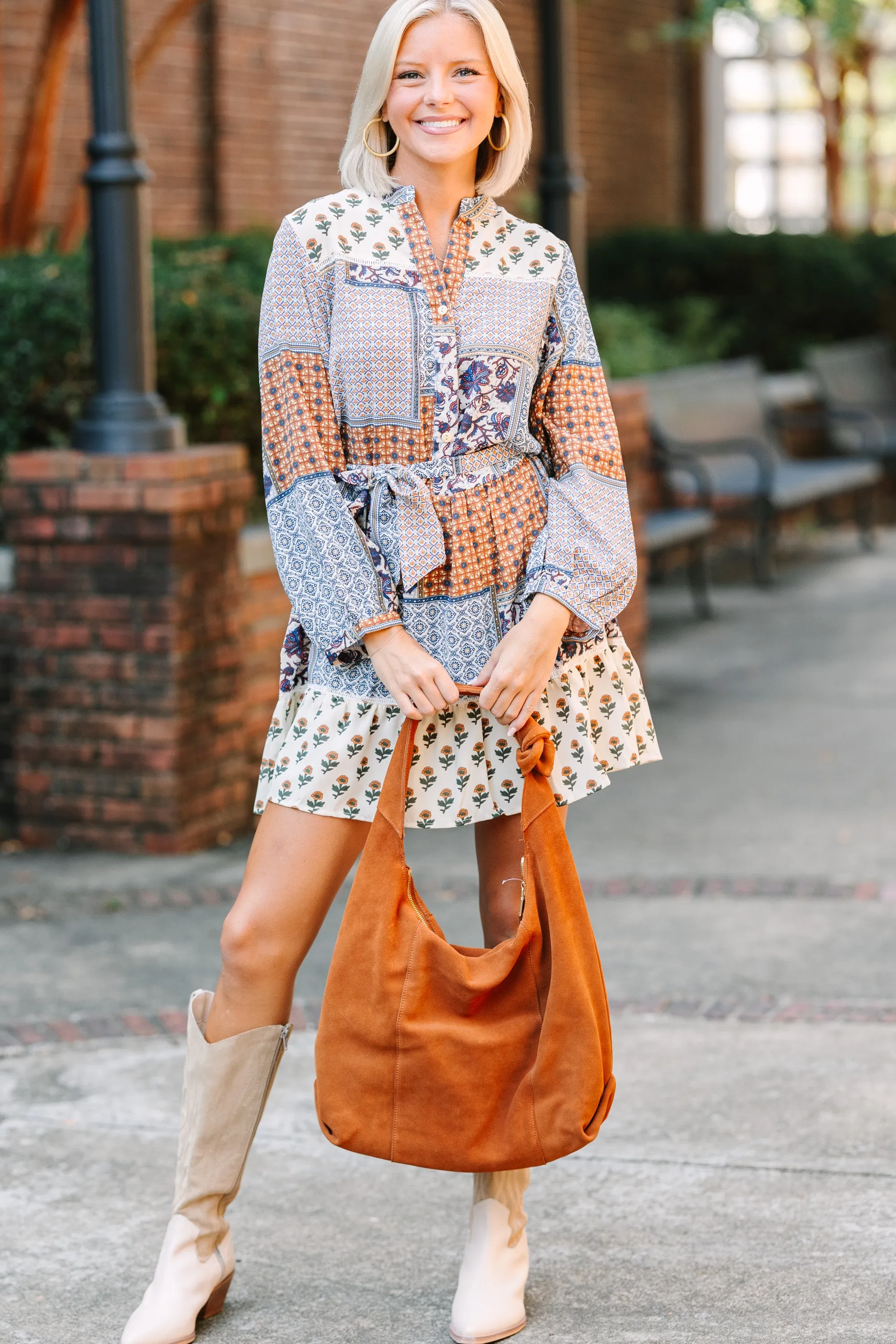 Get What You Love Rust Orange Mixed Print Dress