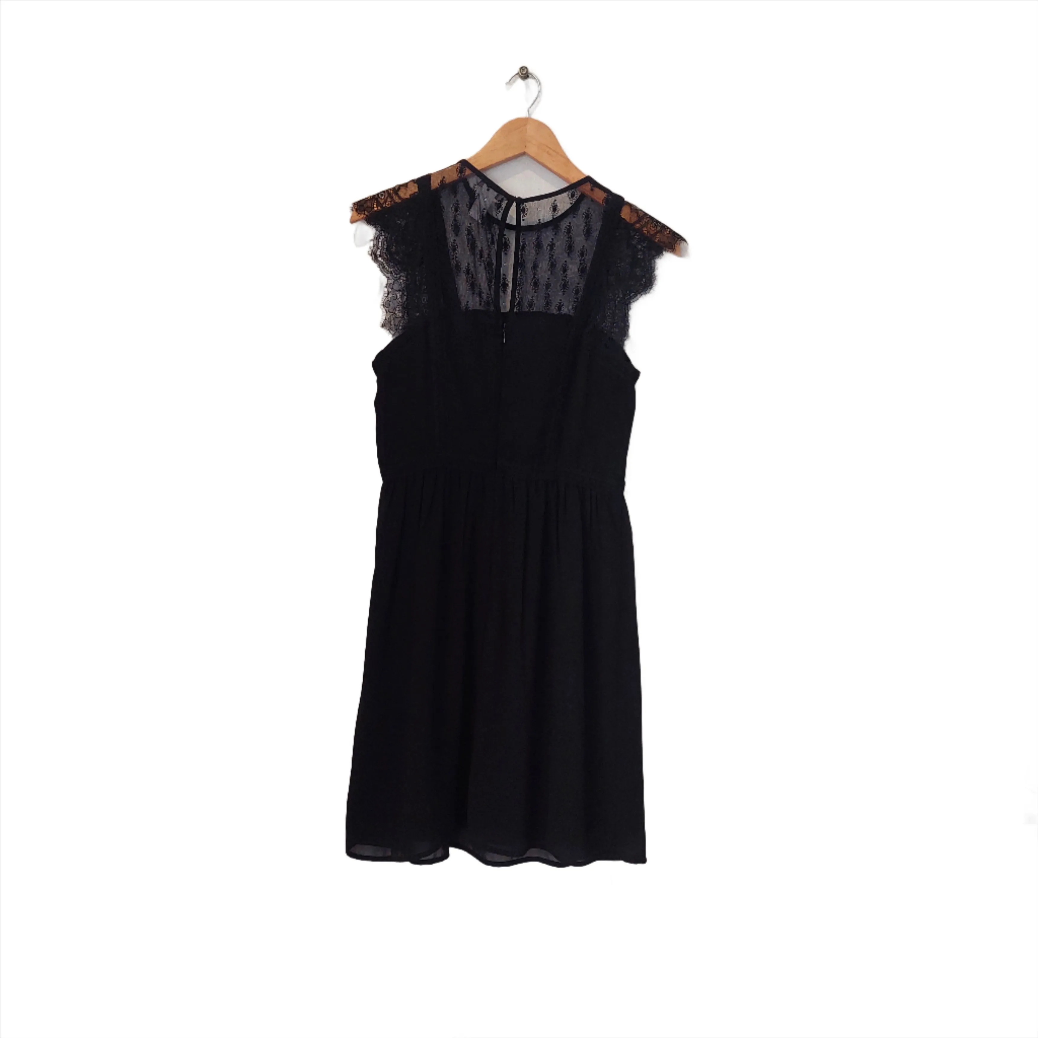 H&M Black Lace-detail Knee-length Cap-sleeves Dress | Gently Used |