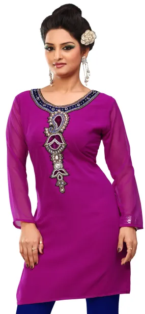 India Tunic Top Long  Kurti Womens Party Dress Indian Clothing (Pink)