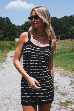 Inspiration Crochet Knit Dress, Black Stripe