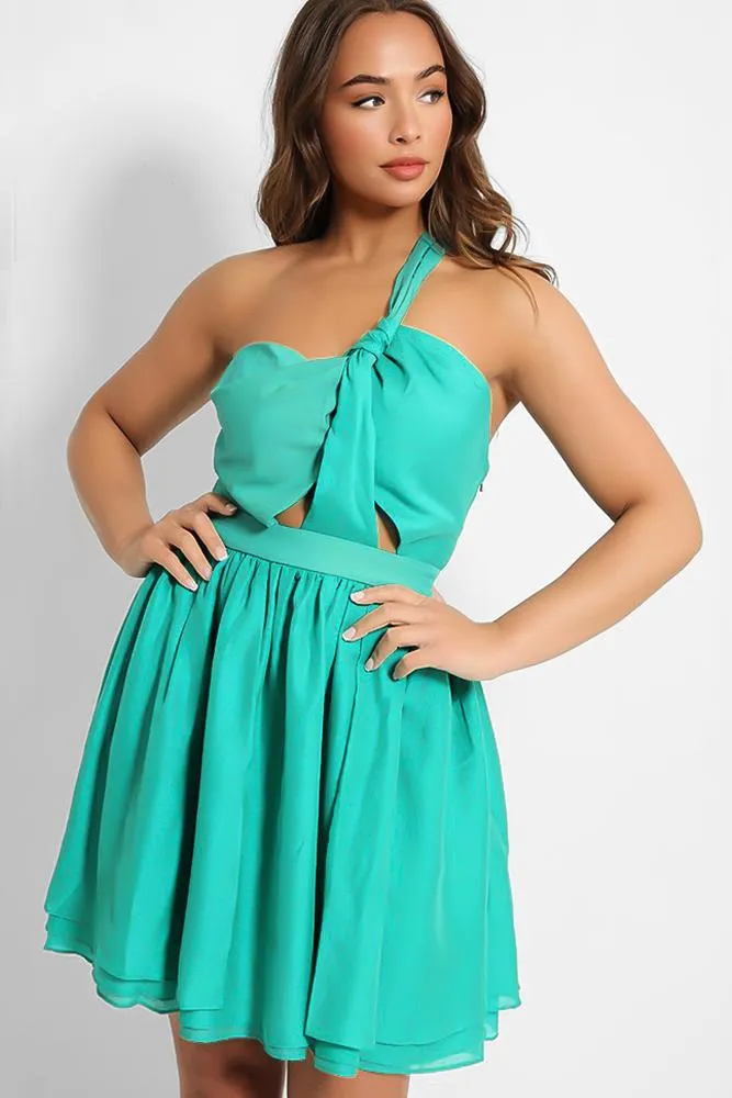 Jade Green One Shoulder Cut Out Layered Mini Dress