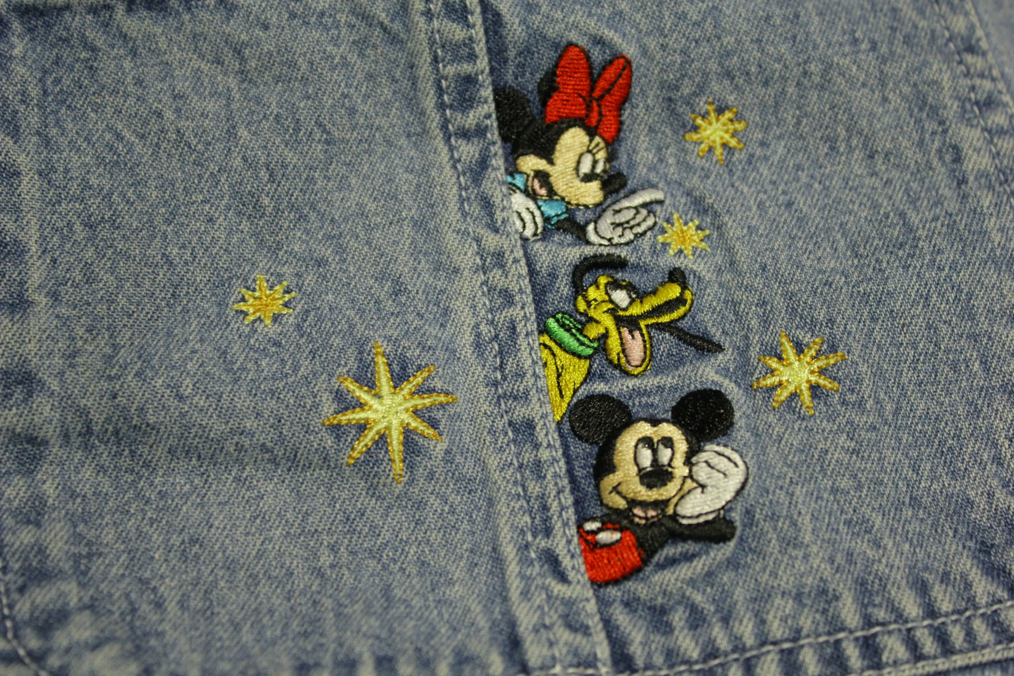 Mickey Unlimited Minnie Mouse Vintage 90s Embroidered Denim Bibs Overalls Jeans.