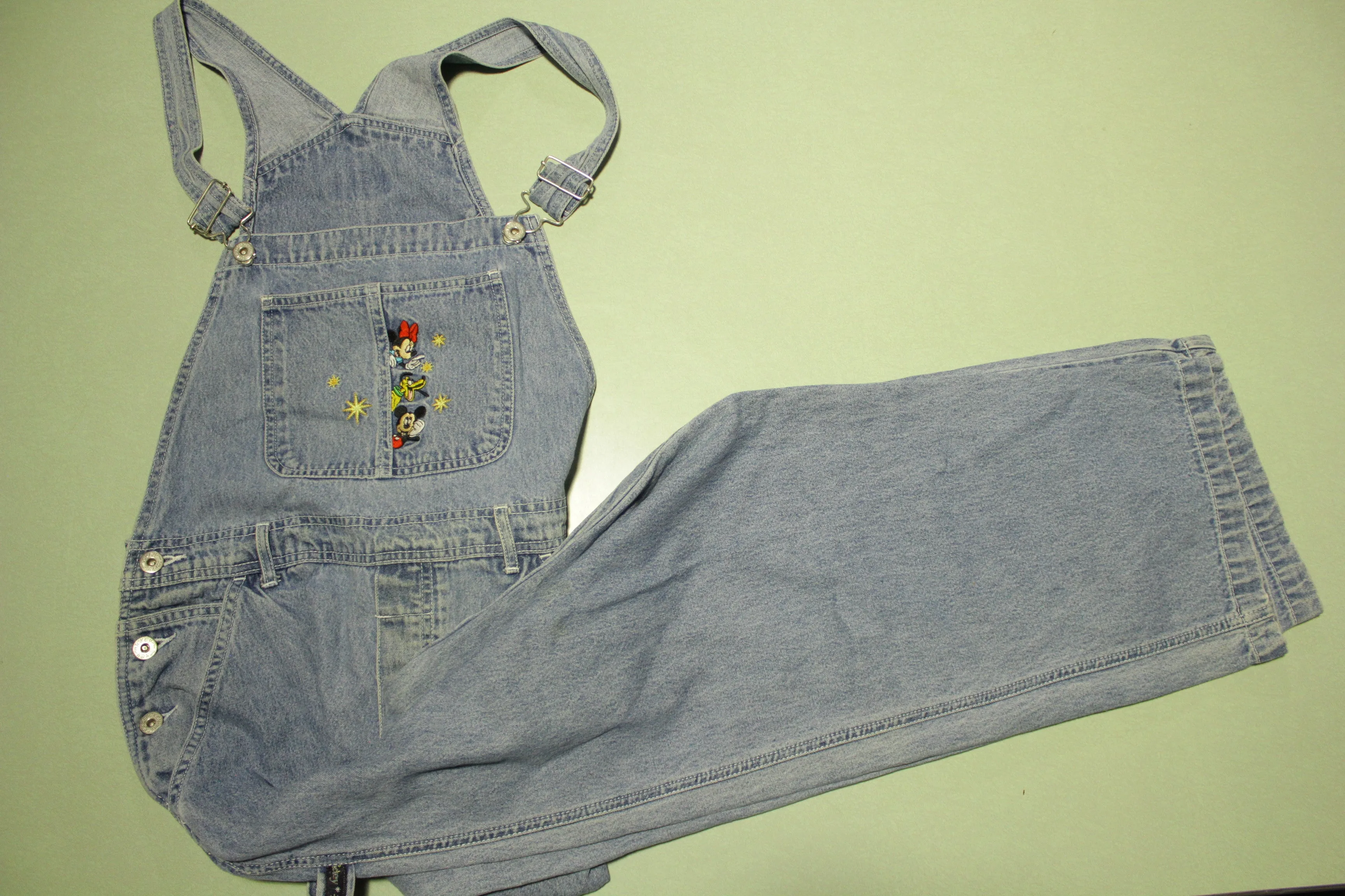 Mickey Unlimited Minnie Mouse Vintage 90s Embroidered Denim Bibs Overalls Jeans.