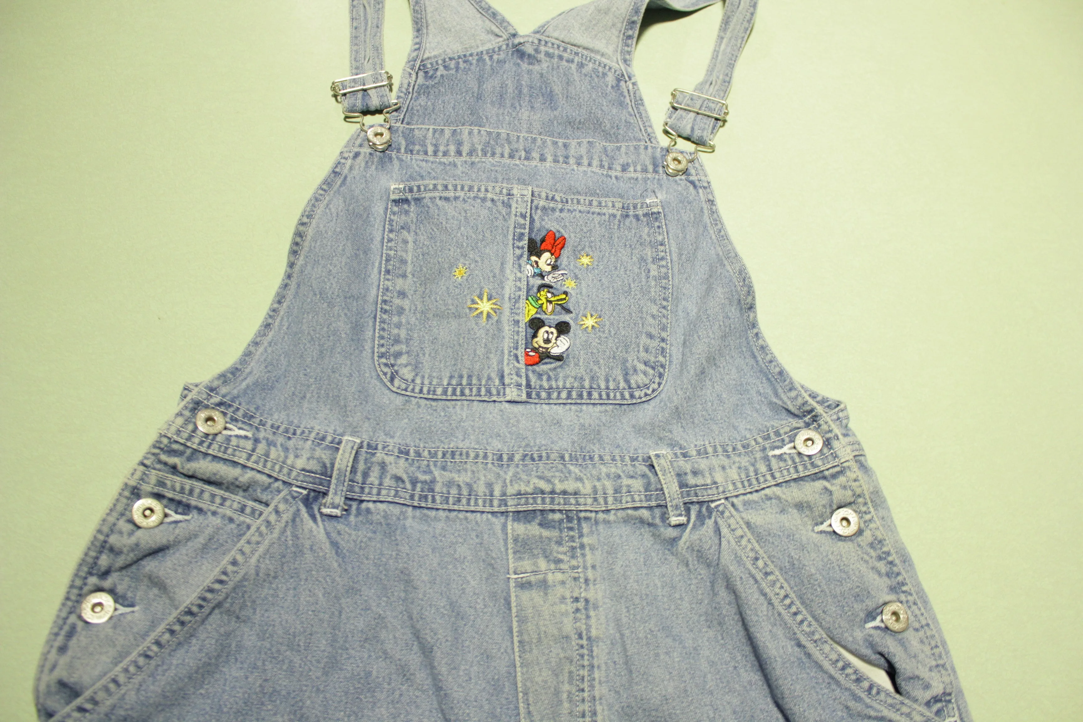 Mickey Unlimited Minnie Mouse Vintage 90s Embroidered Denim Bibs Overalls Jeans.