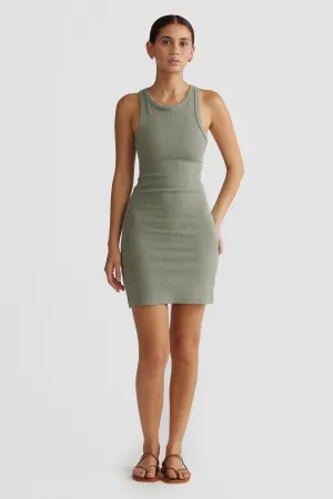 Mimi Rib Mini Dress Dusty Olive