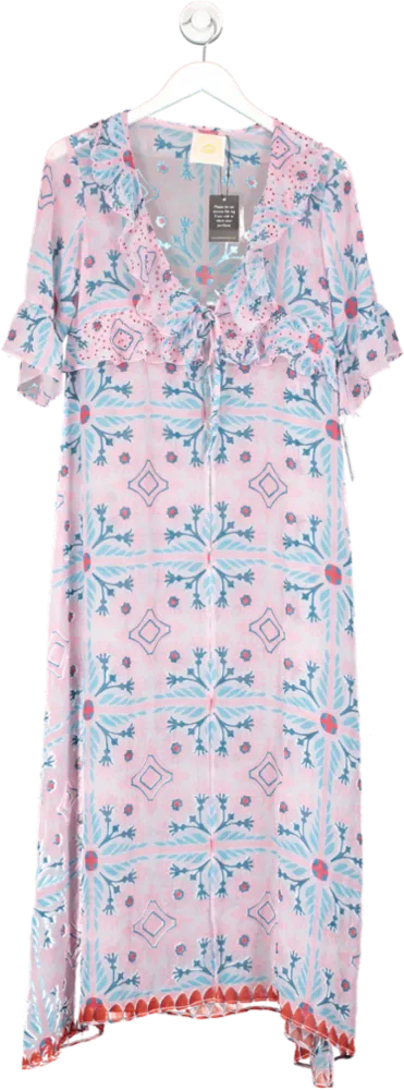 Noughts & Kisses Pink Sheer Gem Detail Tie Front Cover Up Dress UK S/M