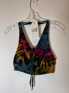 S148 Sample Keyhole Mudmee Tie Dye Halter Top One Size Black Rainbow