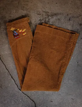 Vintage Strawberry Plant Corduroy Bell Bottom Pants 70s Brown 22x30