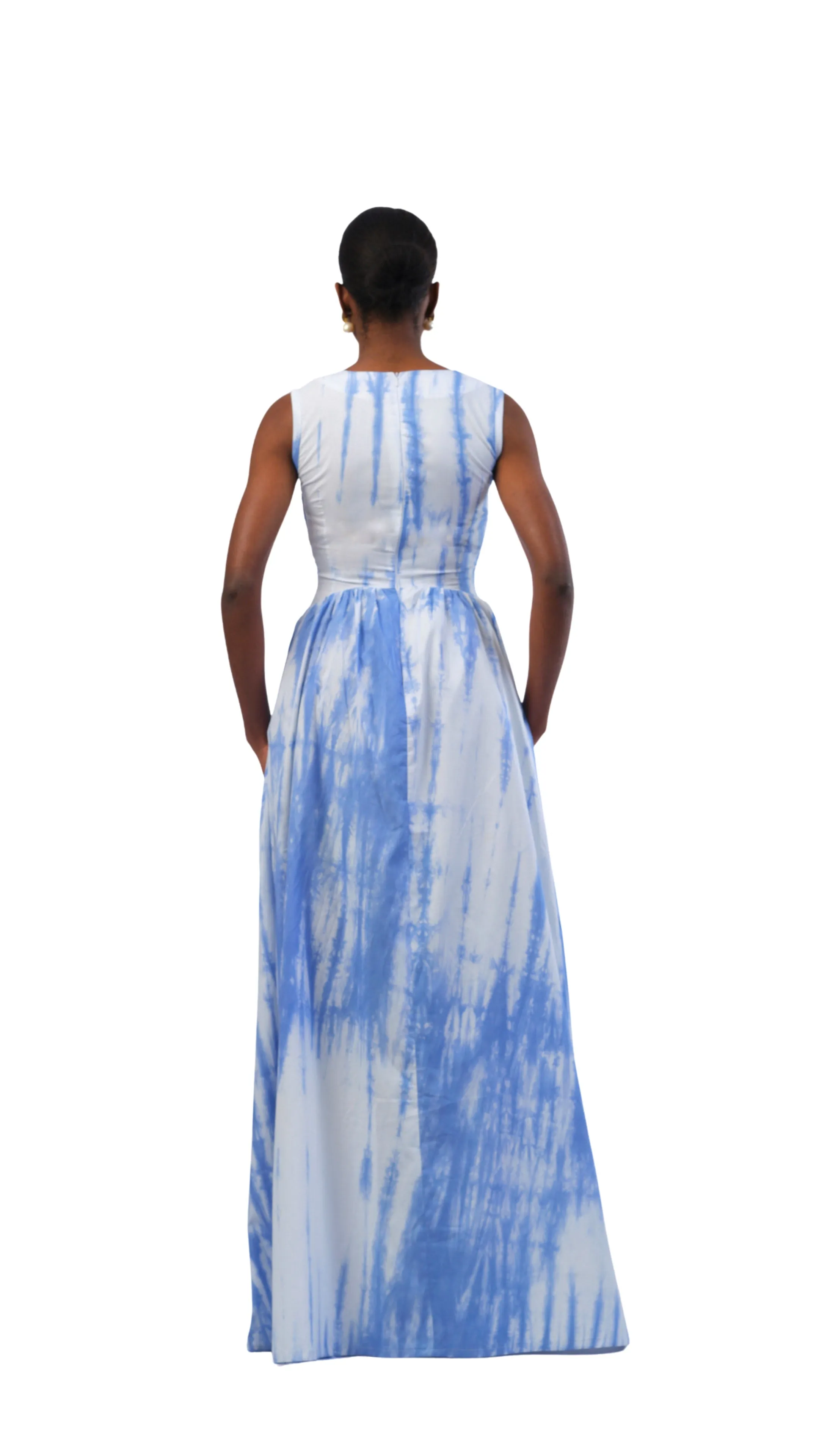 Waterfall Sleeveless Dress - White/Blue