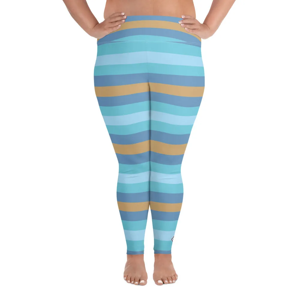 Women's High Waist Plus Size Striped Jersey Shore Leggings Yoga Pants