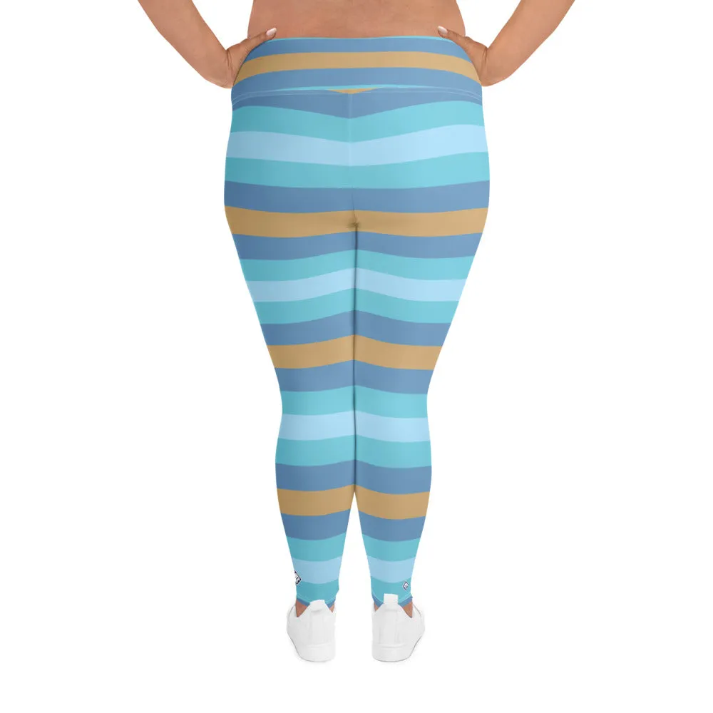 Women's High Waist Plus Size Striped Jersey Shore Leggings Yoga Pants