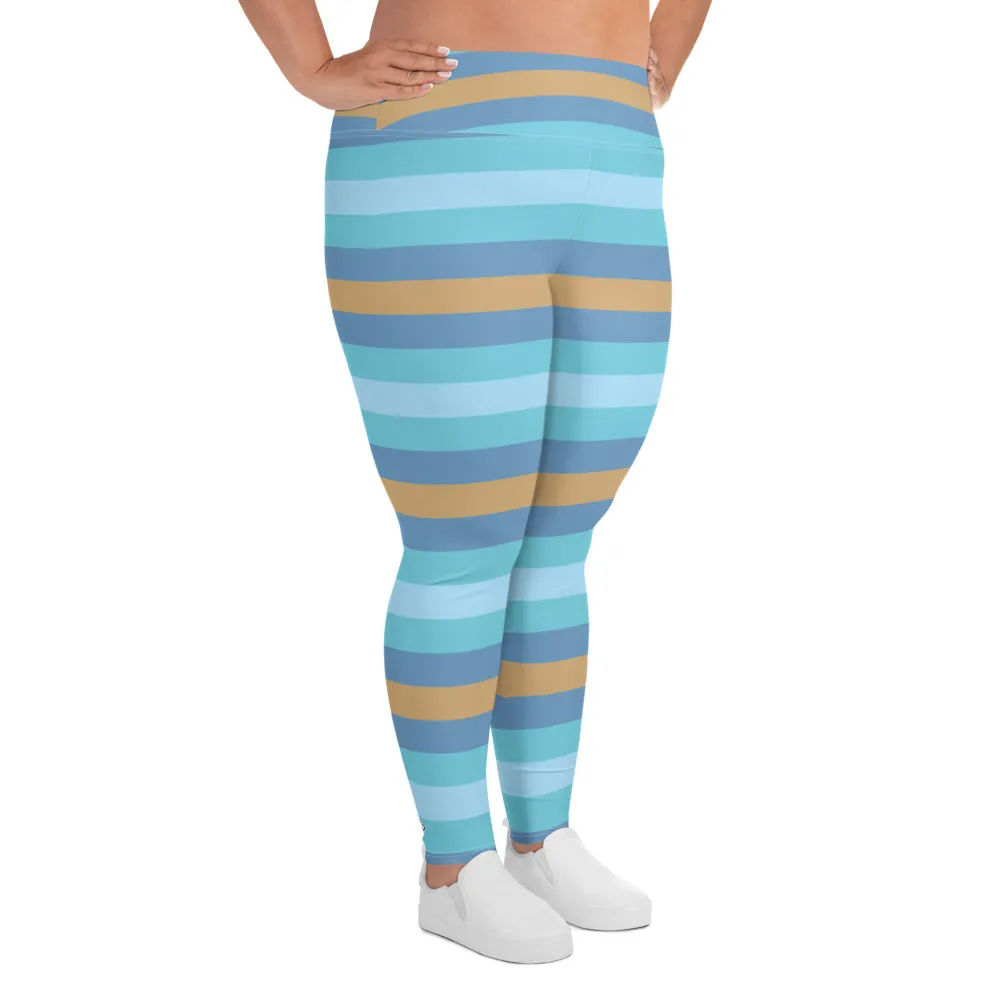 Women's High Waist Plus Size Striped Jersey Shore Leggings Yoga Pants