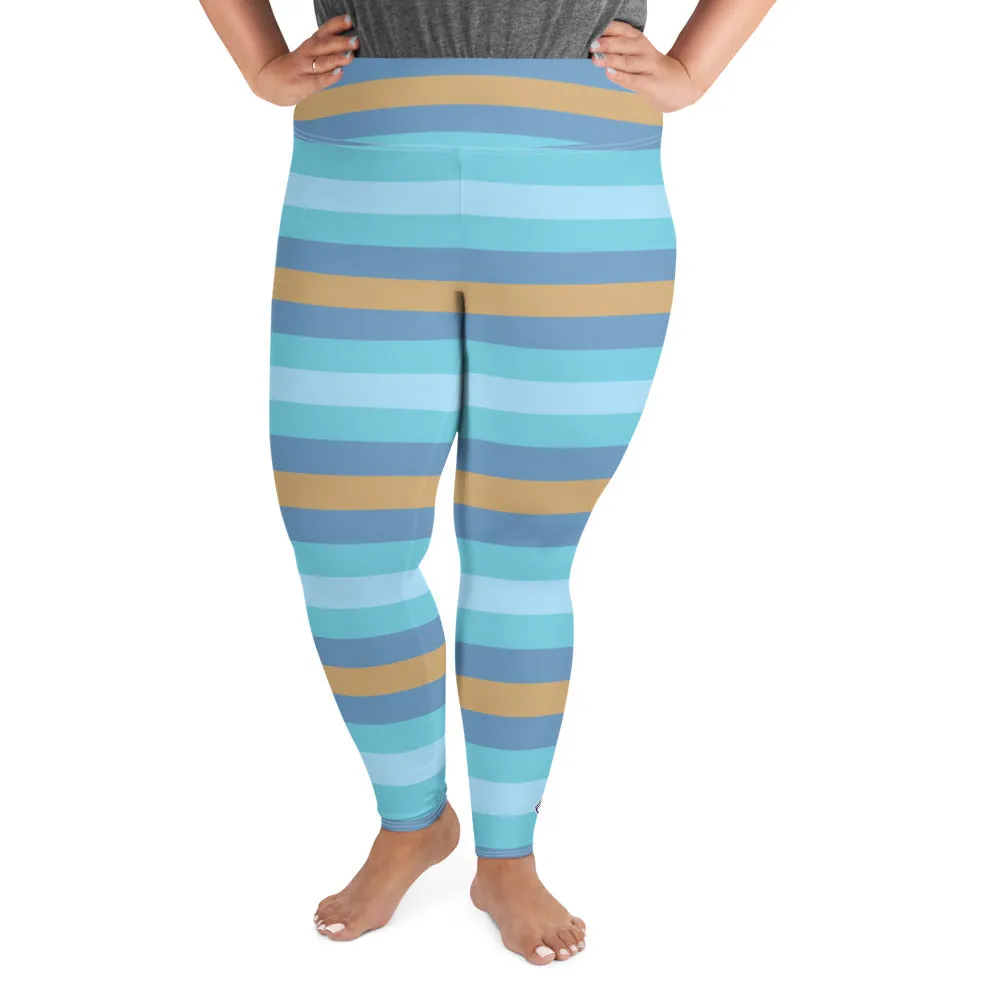 Women's High Waist Plus Size Striped Jersey Shore Leggings Yoga Pants