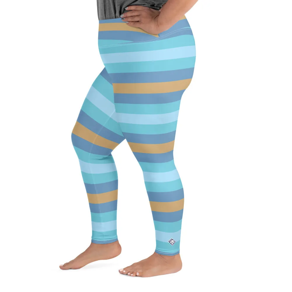 Women's High Waist Plus Size Striped Jersey Shore Leggings Yoga Pants