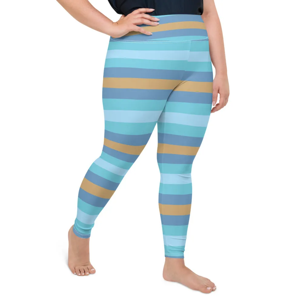 Women's High Waist Plus Size Striped Jersey Shore Leggings Yoga Pants