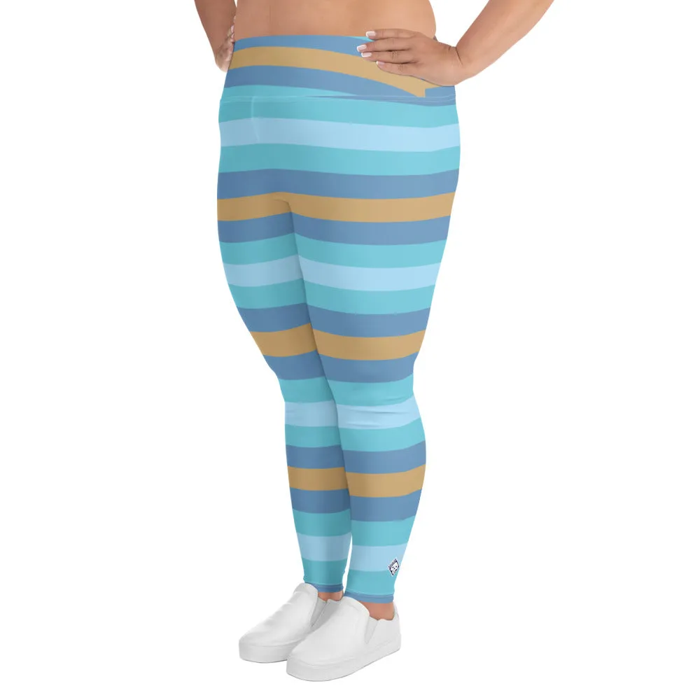 Women's High Waist Plus Size Striped Jersey Shore Leggings Yoga Pants