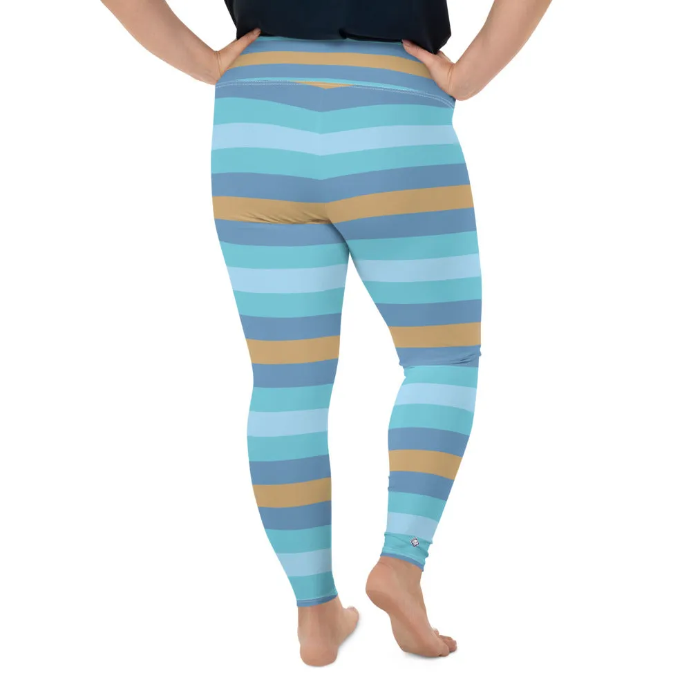 Women's High Waist Plus Size Striped Jersey Shore Leggings Yoga Pants