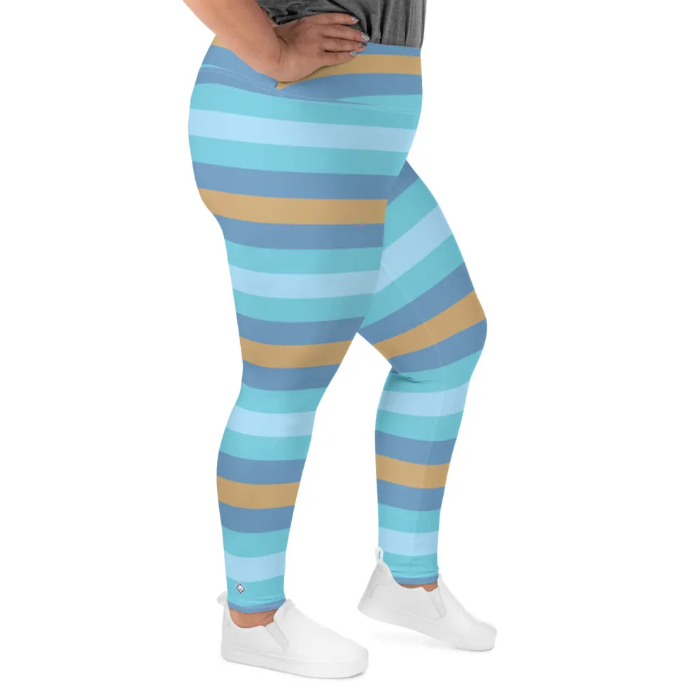 Women's High Waist Plus Size Striped Jersey Shore Leggings Yoga Pants