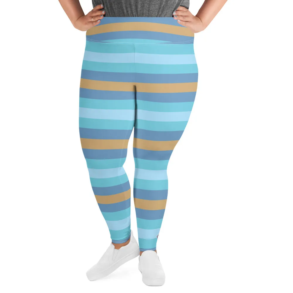 Women's High Waist Plus Size Striped Jersey Shore Leggings Yoga Pants