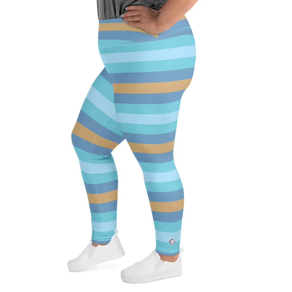 Women's High Waist Plus Size Striped Jersey Shore Leggings Yoga Pants