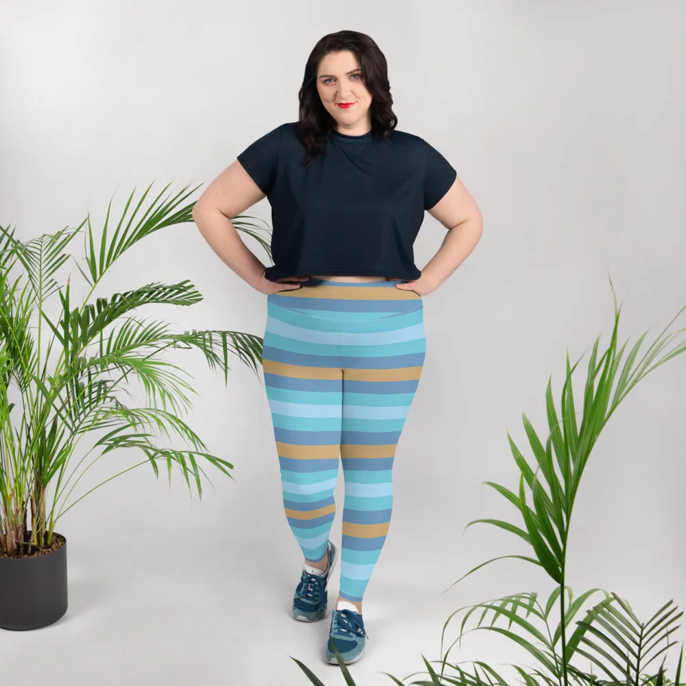 Women's High Waist Plus Size Striped Jersey Shore Leggings Yoga Pants