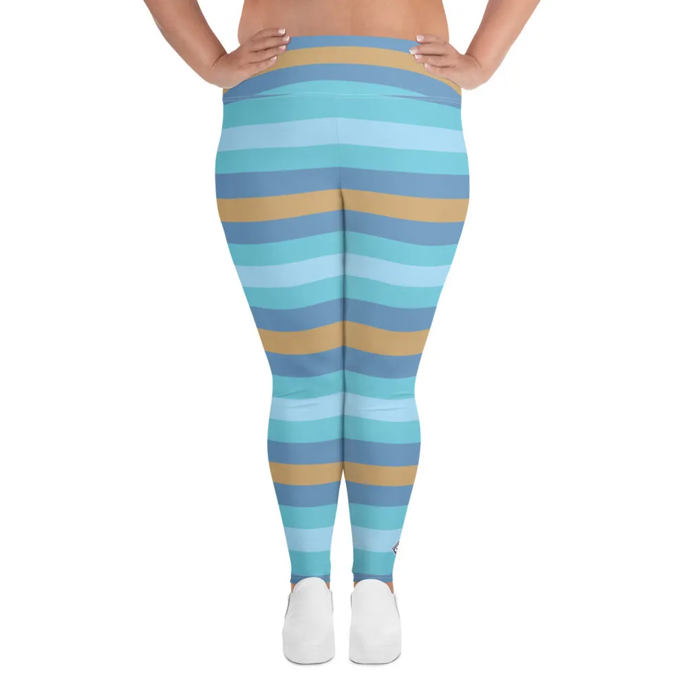 Women's High Waist Plus Size Striped Jersey Shore Leggings Yoga Pants