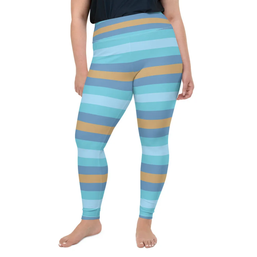 Women's High Waist Plus Size Striped Jersey Shore Leggings Yoga Pants