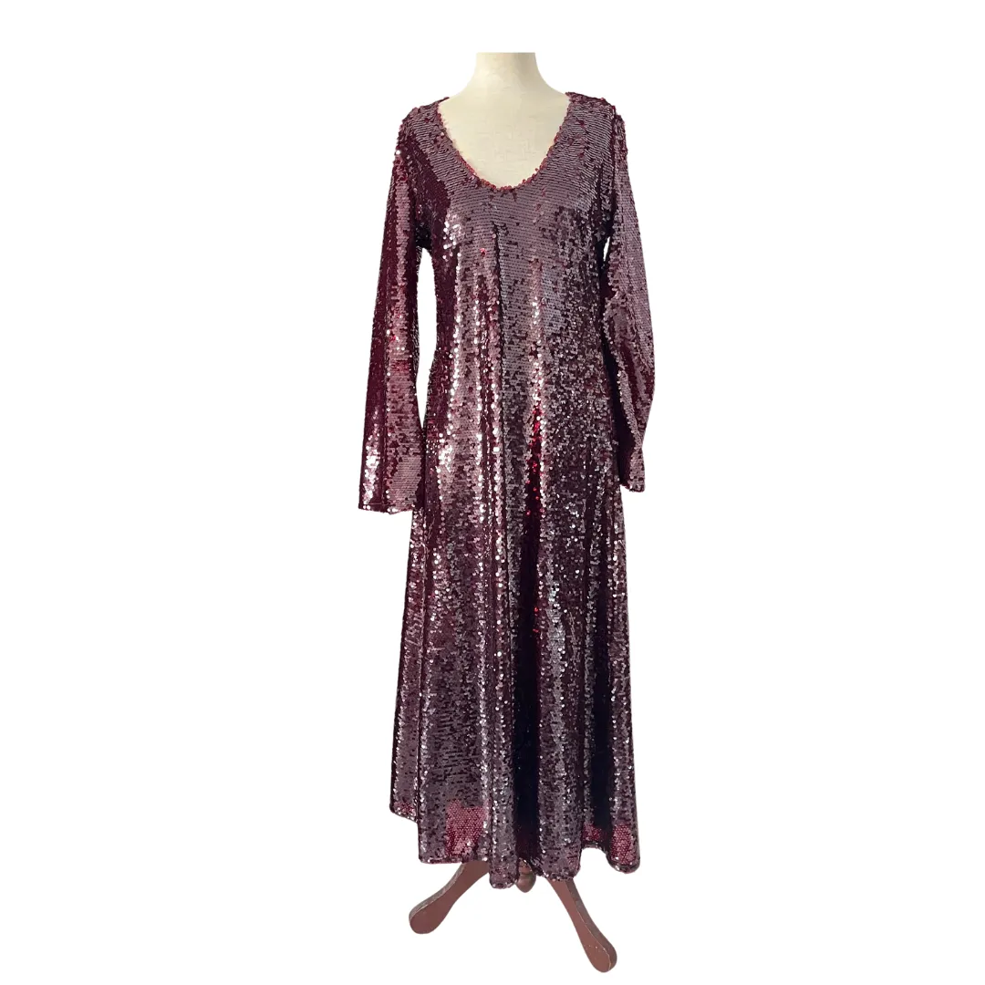 ZARA Burgundy Sequins Maxi Dress | Like New |